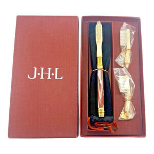1980s Estee Lauder JHL Brand Men’s Toothbrush Marble Brass Set UNUSED Vintage